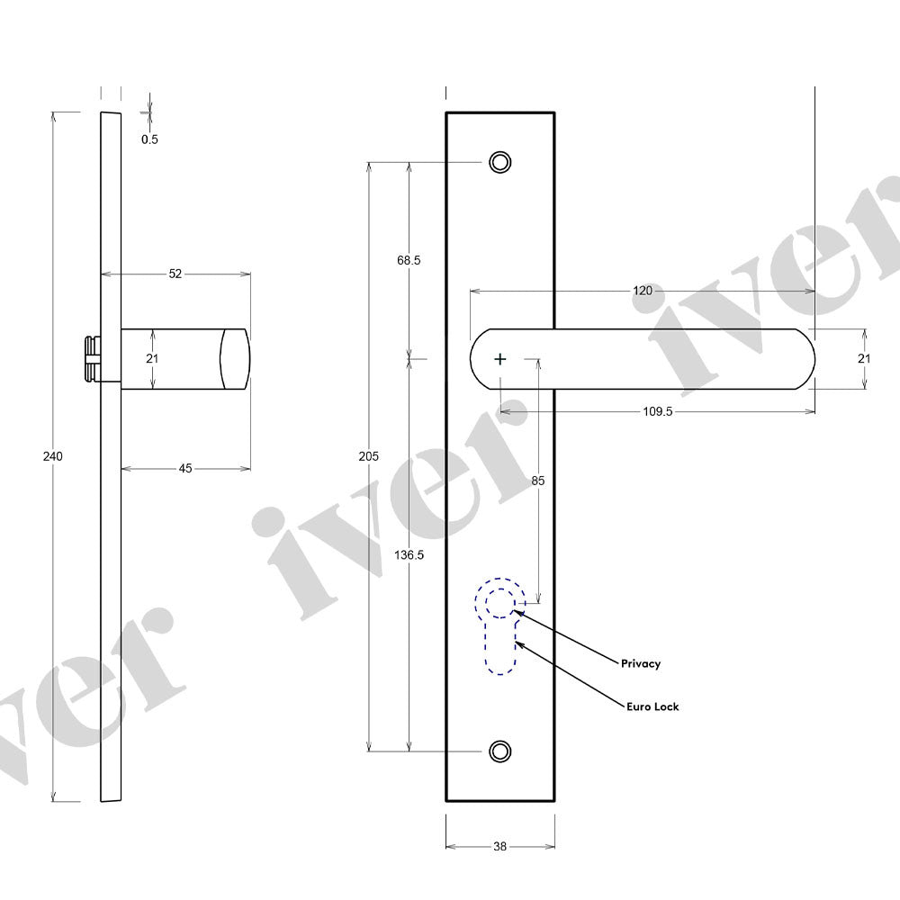 Iver Osaka Door Lever Handle on Rectangular Backplate Satin Nickel