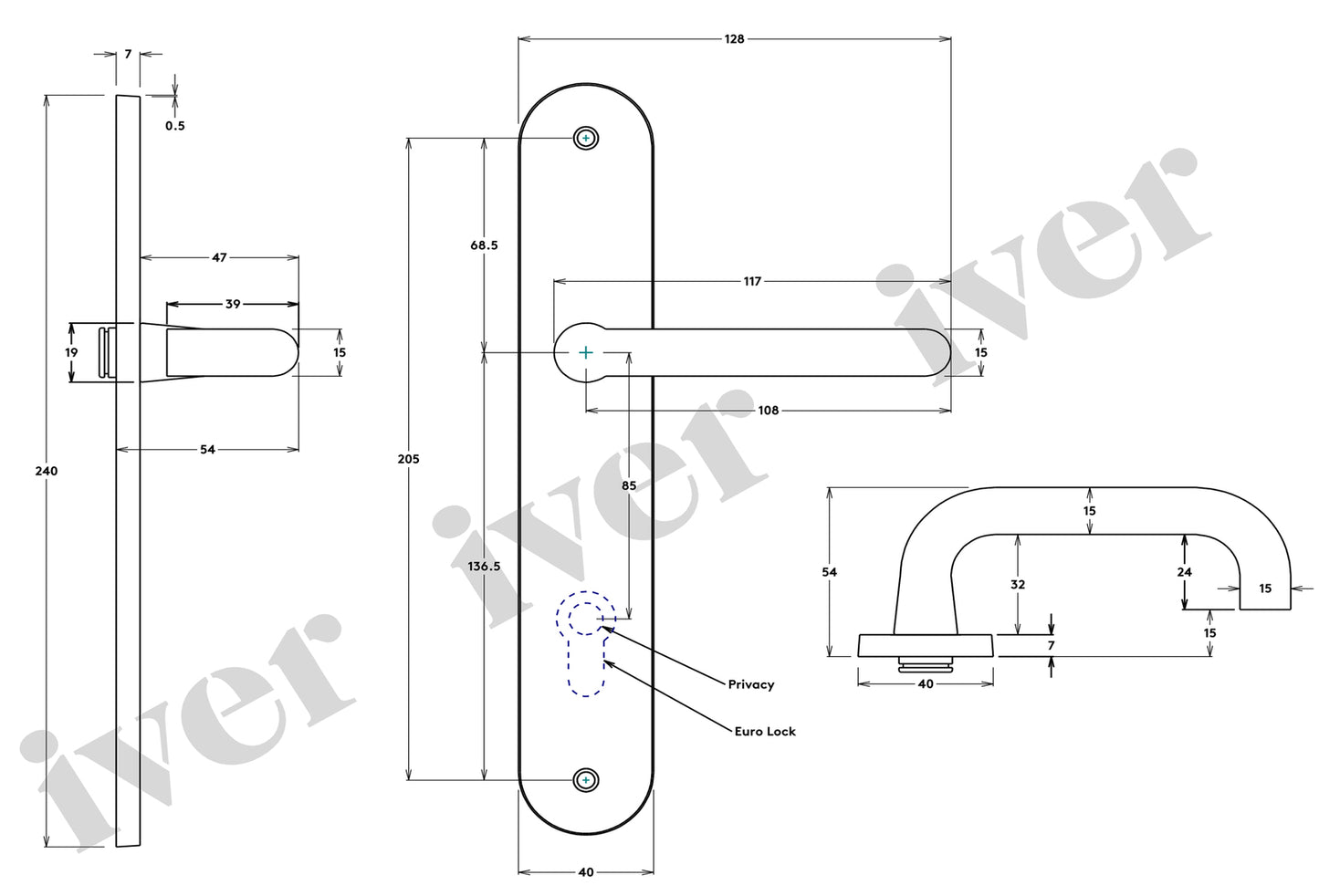 Iver Oslo Door Lever Handle on Oval Backplate Signature Brass