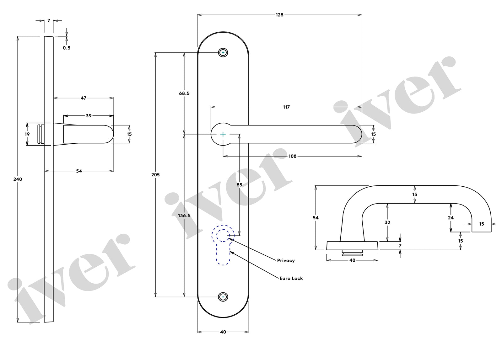 Iver Oslo Door Lever Handle on Oval Backplate Signature Brass