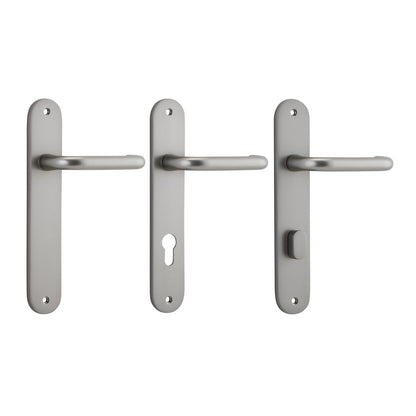 Iver Oslo Lever Door Handle on Oval Backplate Satin Nickel