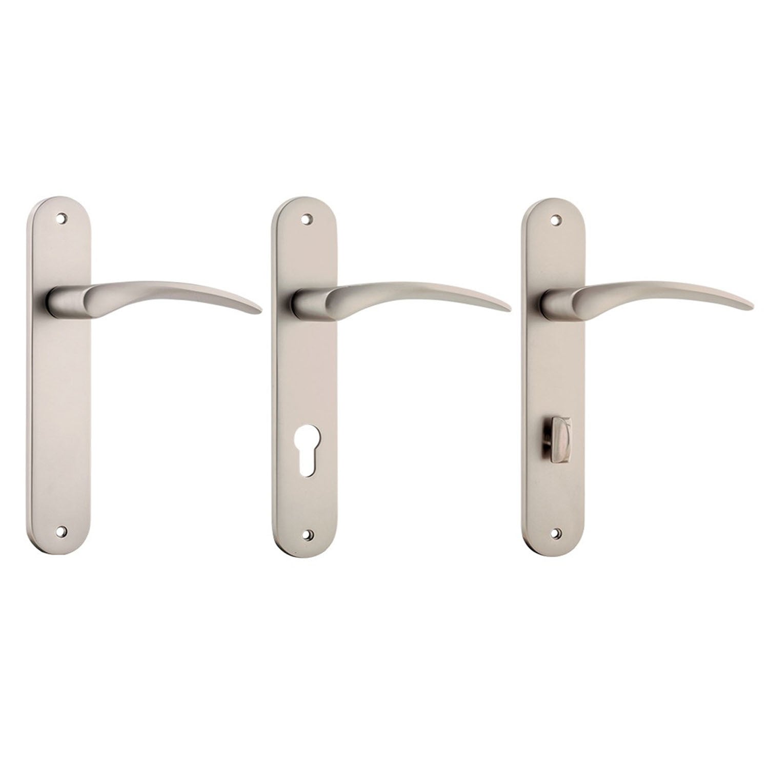 Iver Oxford Door Lever Handle on Oval Backplate Satin Nickel