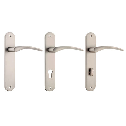 Iver Oxford Door Lever Handle on Oval Backplate Satin Nickel