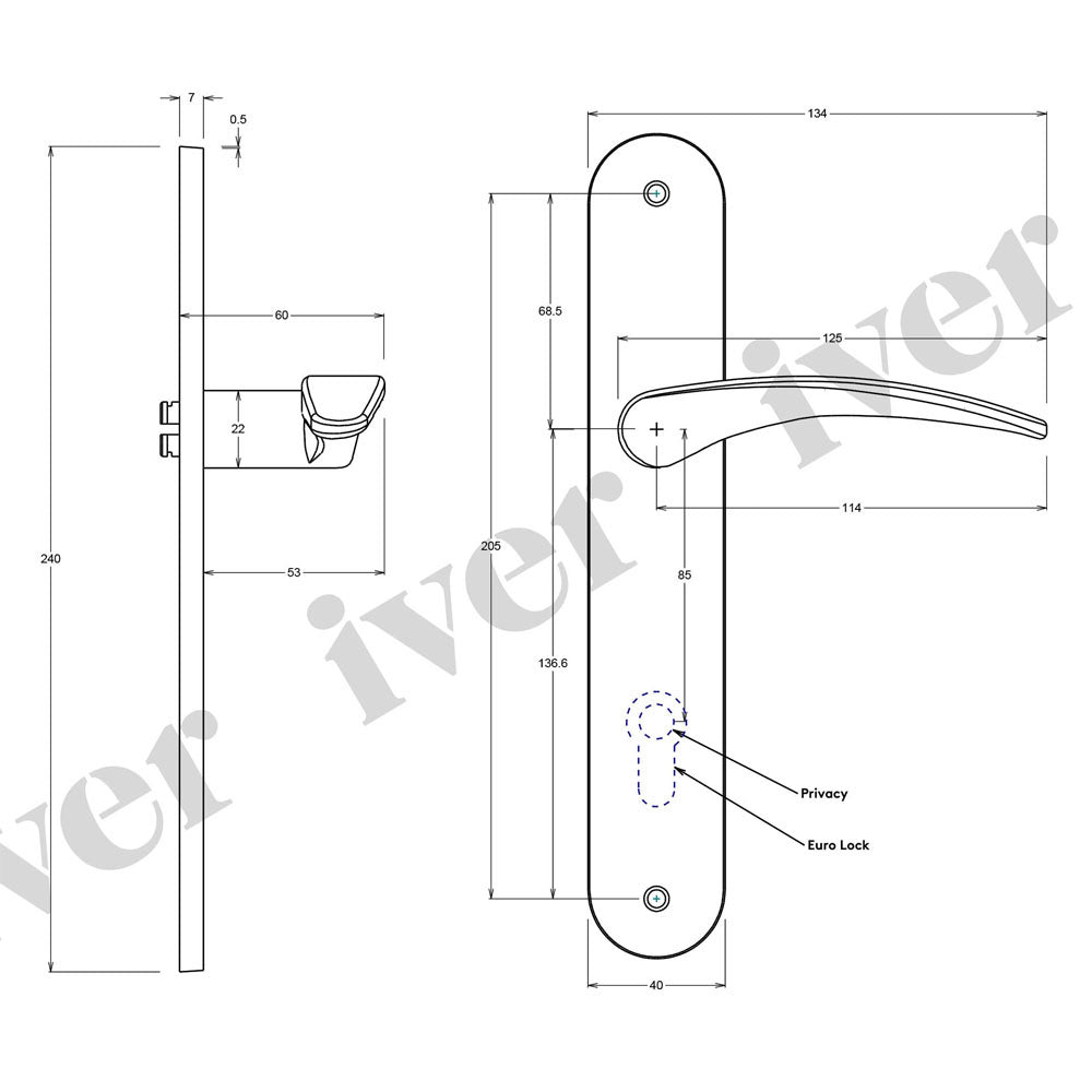 Iver Oxford Door Lever Handle on Oval Backplate Satin Nickel