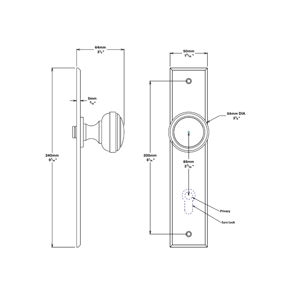 Iver Paddington Door Knob on Chamfered Backplate Brushed Brass