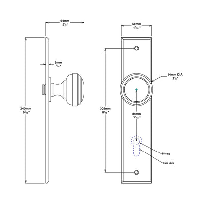 Iver Paddington Door Knob on Chamfered Backplate Brushed Chrome