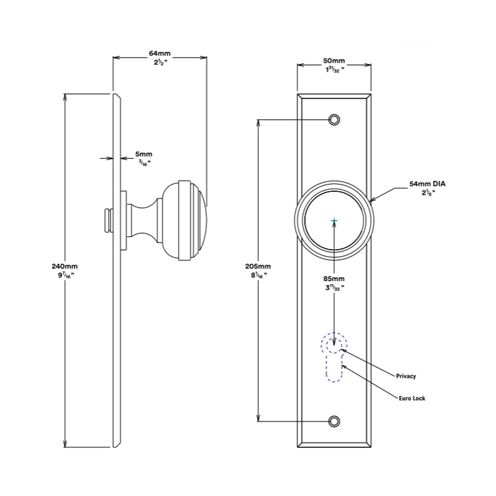Iver Paddington Door Knob on Chamfered Backplate Matt Black