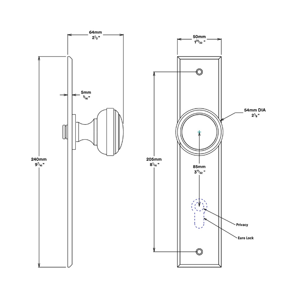 Iver Paddington Door Knob on Chamfered Backplate Distressed Nickel