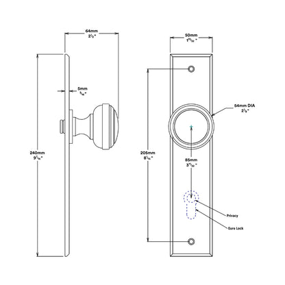 Iver Paddington Door Knob on Chamfered Backplate Distressed Nickel