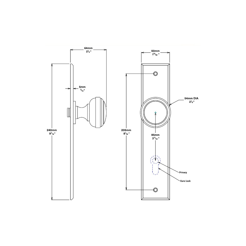 Iver Paddington Door Knob on Chamfered Backplate Signature Brass
