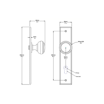 Iver Paddington Door Knob on Chamfered Backplate Signature Brass