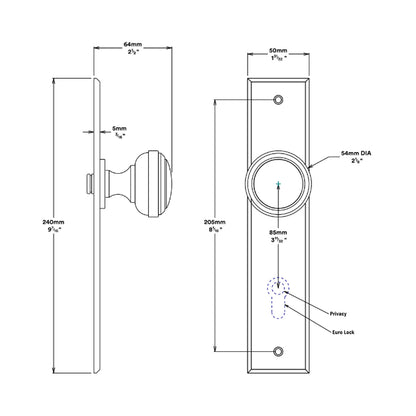 Iver Paddington Door Knob on Chamfered Backplate Satin Nickel