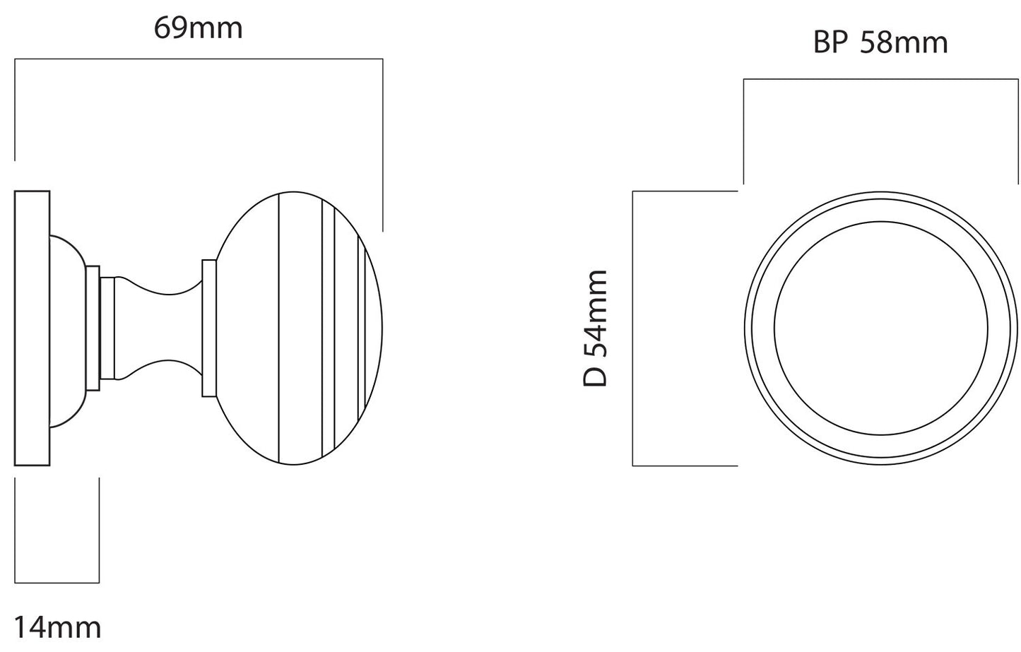 Iver Paddington Door Knob on Round Rose Concealed Fix