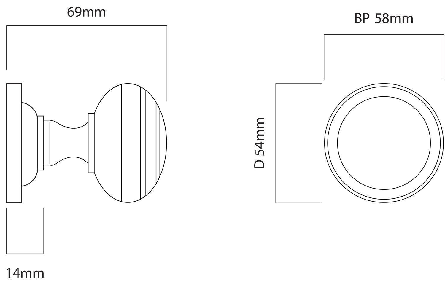 Iver Paddington Door Knob on Round Rose Concealed Fix