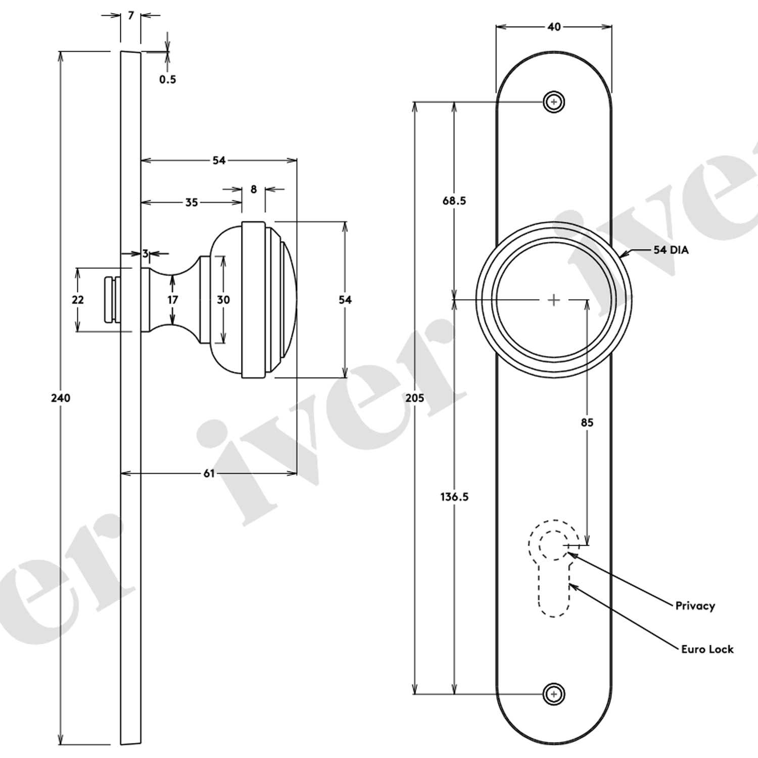 Iver Paddington Door Knob on Oval Backplate Signature Brass