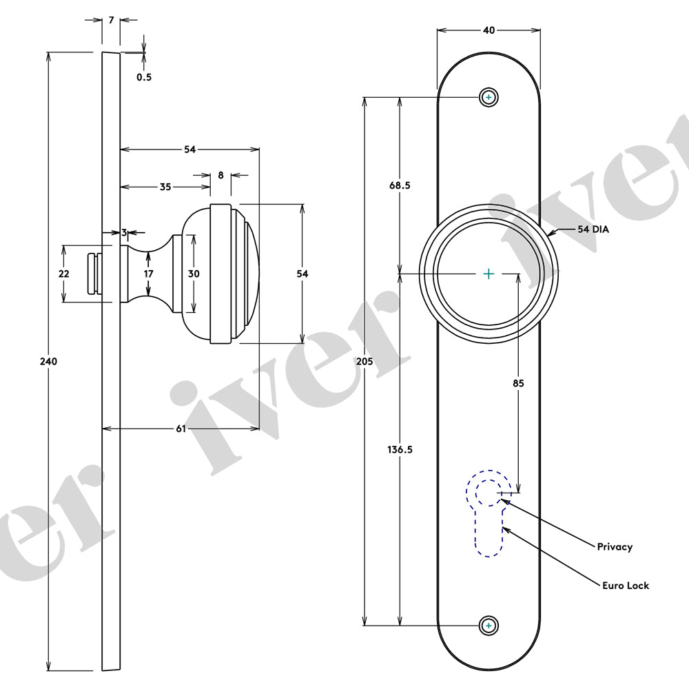 Iver Paddington Door Knob on Oval Backplate Satin Nickel