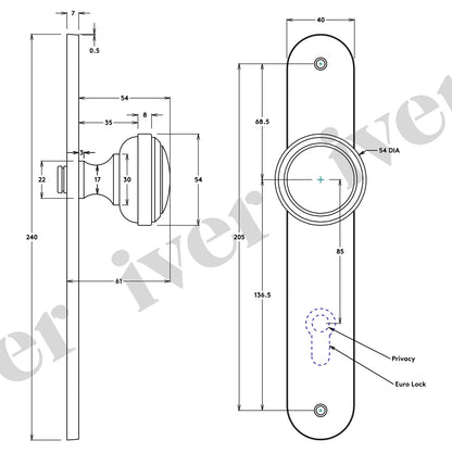 Iver Paddington Door Knob on Oval Backplate Satin Nickel