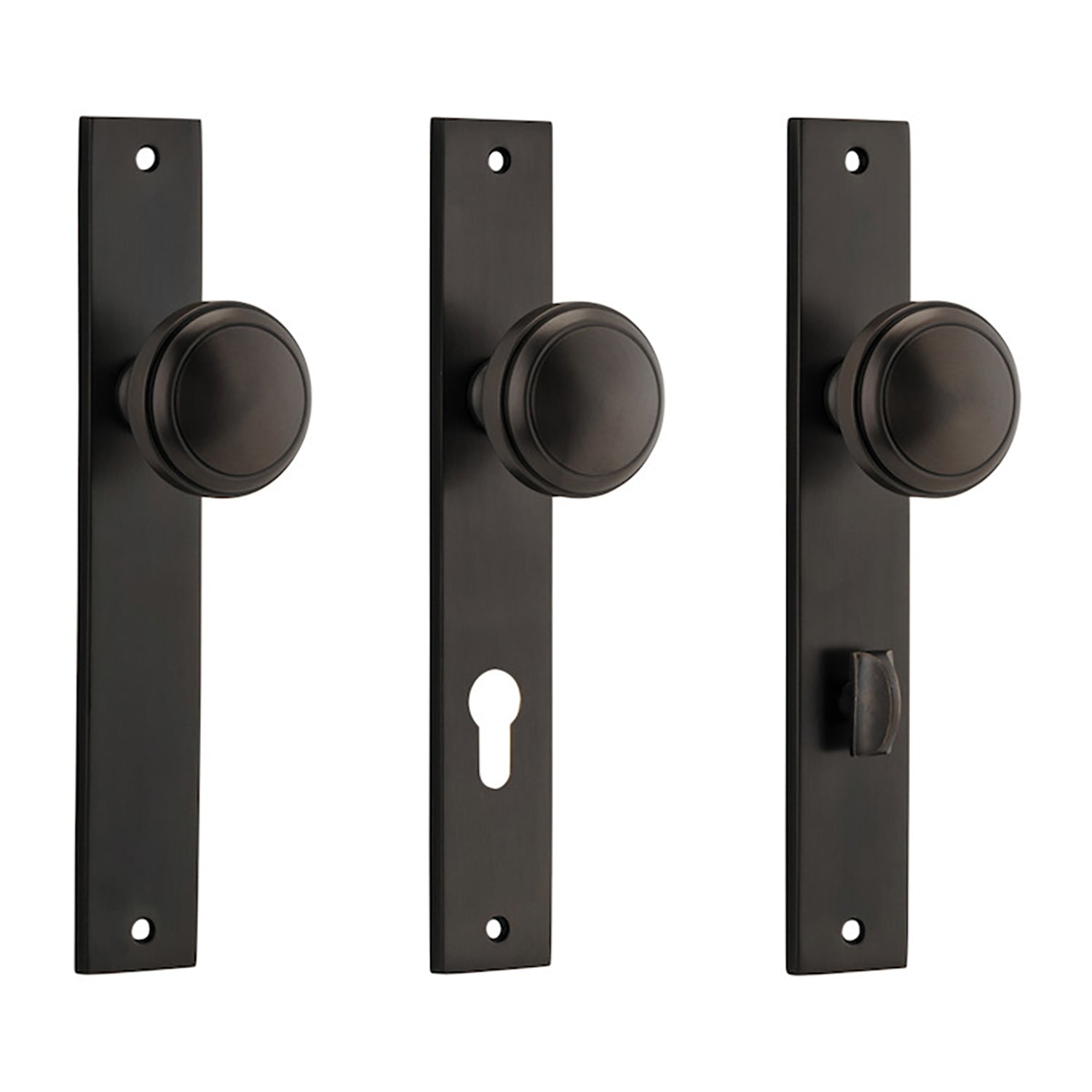 Iver Paddington Door Knob on Rectangular Backplate Signature Brass