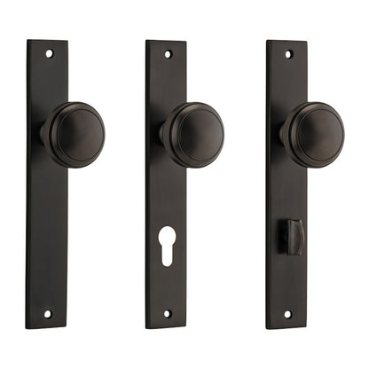 Iver Paddington Door Knob on Rectangular Backplate Signature Brass