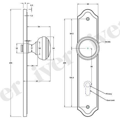 Iver Paddington Door Knob on Shouldered Backplate Chrome Plated