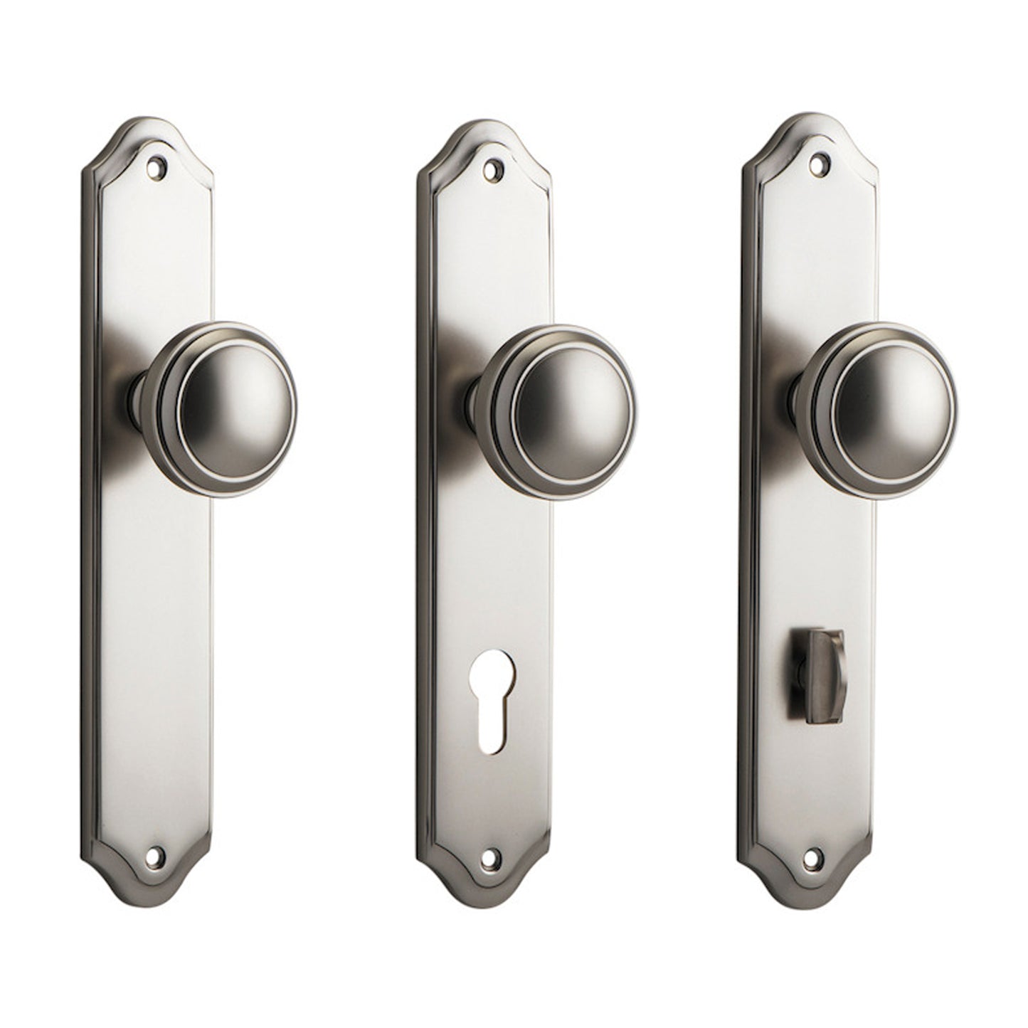 Iver Paddington Door Knob on Shouldered Backplate Satin Nickel