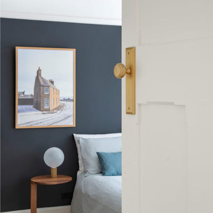 Iver Paddington Door Knob on Stepped Backplate Signature Brass