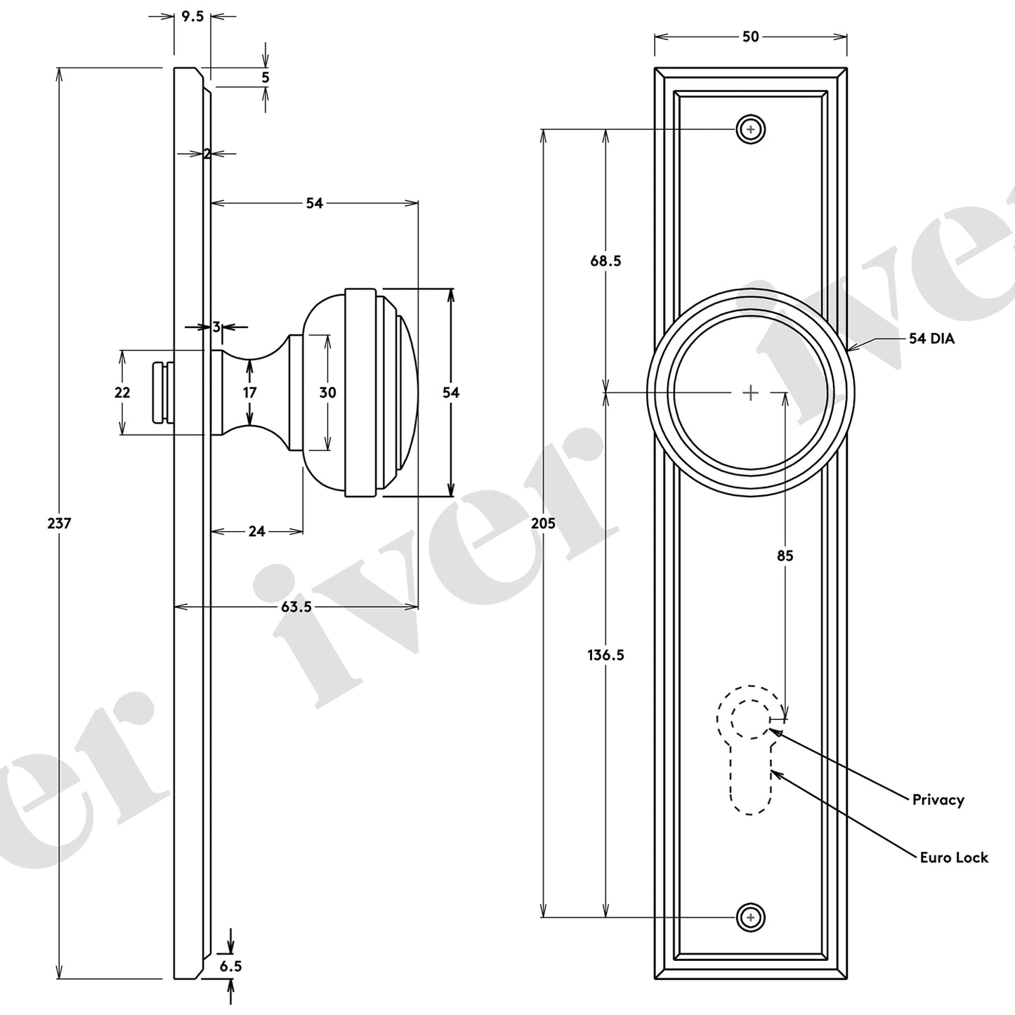 Iver Paddington Door Knob Stepped Backplate Brushed Brass