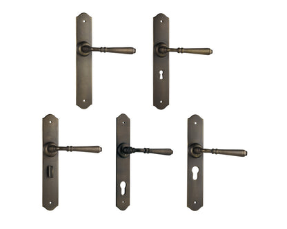 Tradco Reims Lever Door Handle on Long Backplate Antique Brass