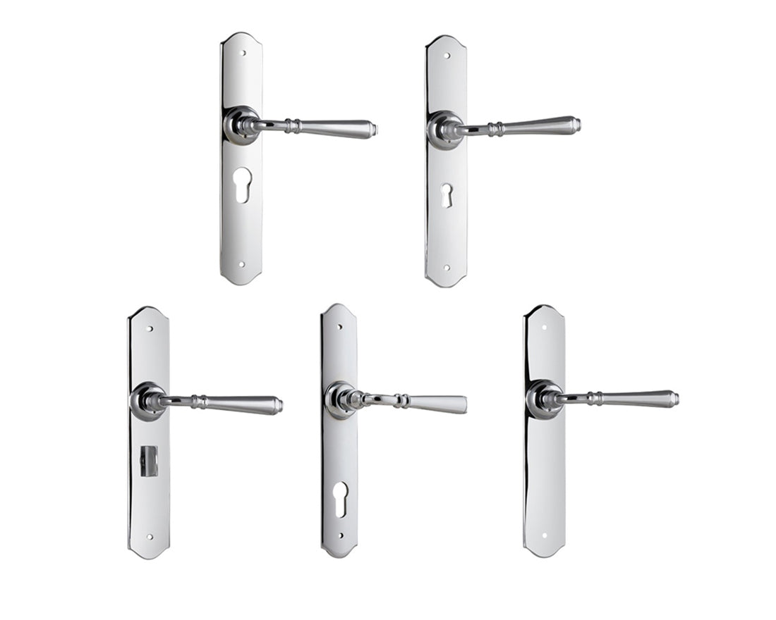 Tradco Reims Lever Door Handle on Long Backplate Chrome Plated
