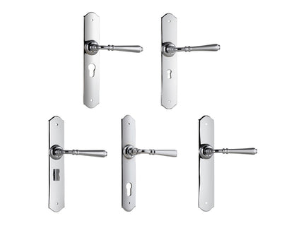 Tradco Reims Lever Door Handle on Long Backplate Chrome Plated
