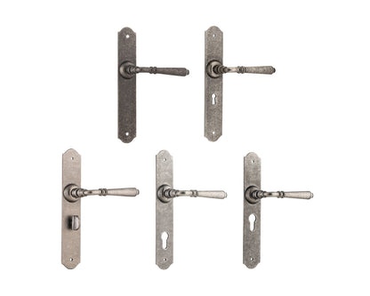 Tradco Reims Lever Door Handle on Long Backplate Rumbled Nickel