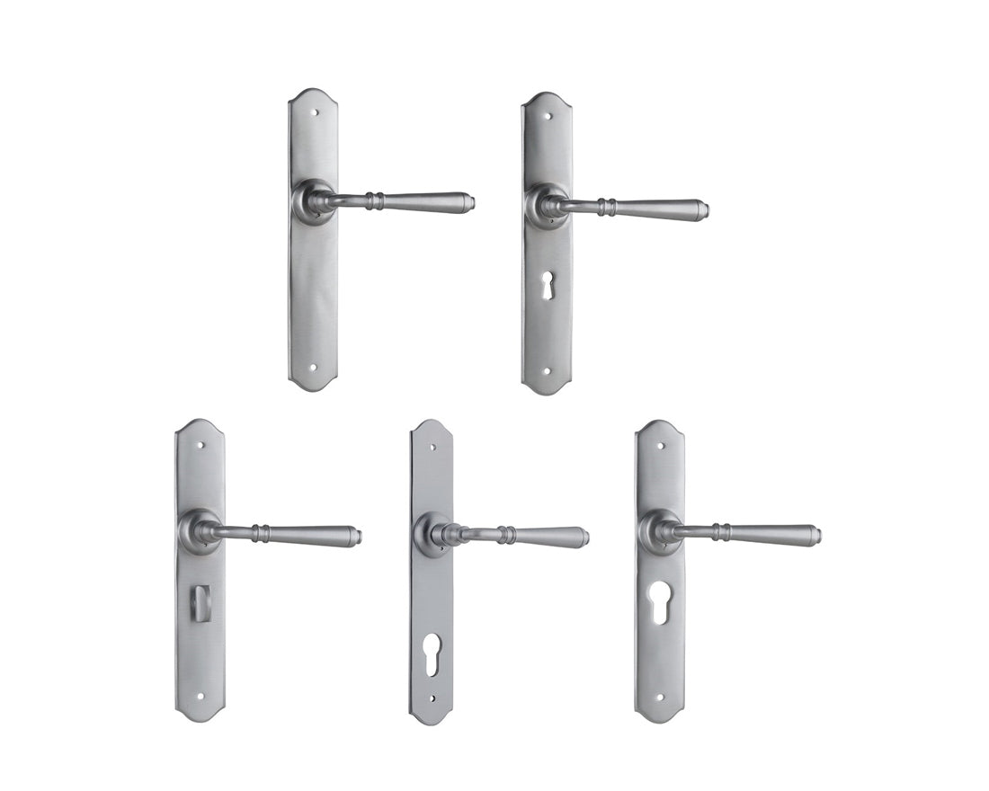 Tradco Reims Lever Door Handle on Long Backplate Satin Chrome