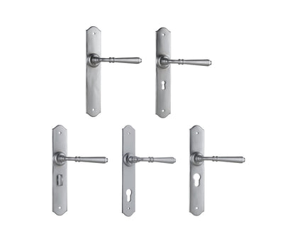 Tradco Reims Lever Door Handle on Long Backplate Satin Chrome