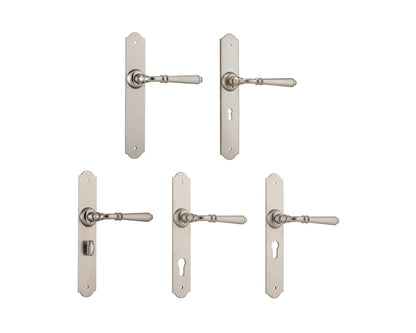 Tradco Reims Lever Door Handle on Long Backplate Satin Nickel