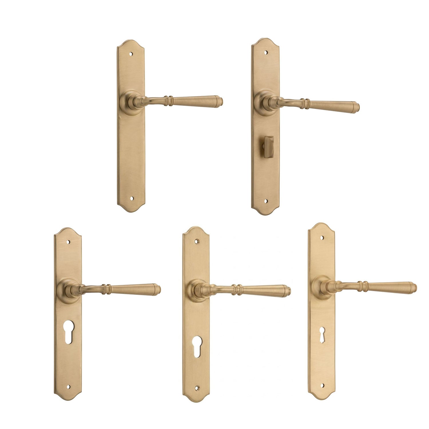 Tradco Reims Lever Door Handle on Long Backplate Satin Brass Unlacquered - Customise to your Needs