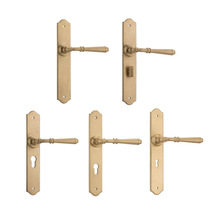 Tradco Reims Lever Door Handle on Long Backplate Satin Brass Unlacquered - Customise to your Needs