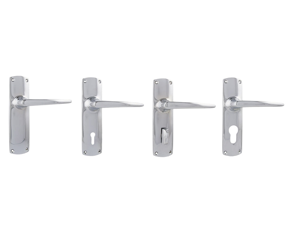 Tradco Retro Lever Door Handle on Rectangular Backplate Chrome Plated