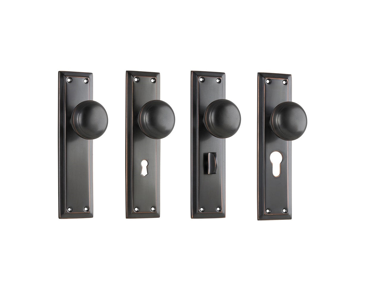 Tradco Richmond Door Knob on Long Backplate Antique Copper