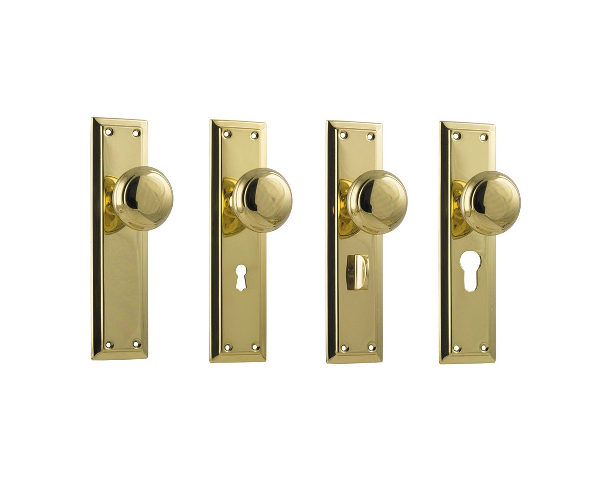 Tradco Richmond Door Knob on Long Backplate Polished Brass