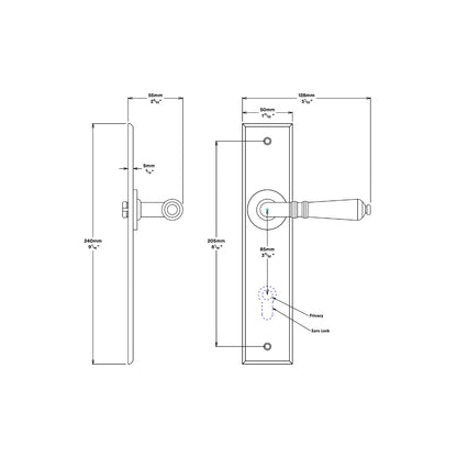Iver Sarlat Door Lever Handle on Chamfered Backplate Brushed Brass