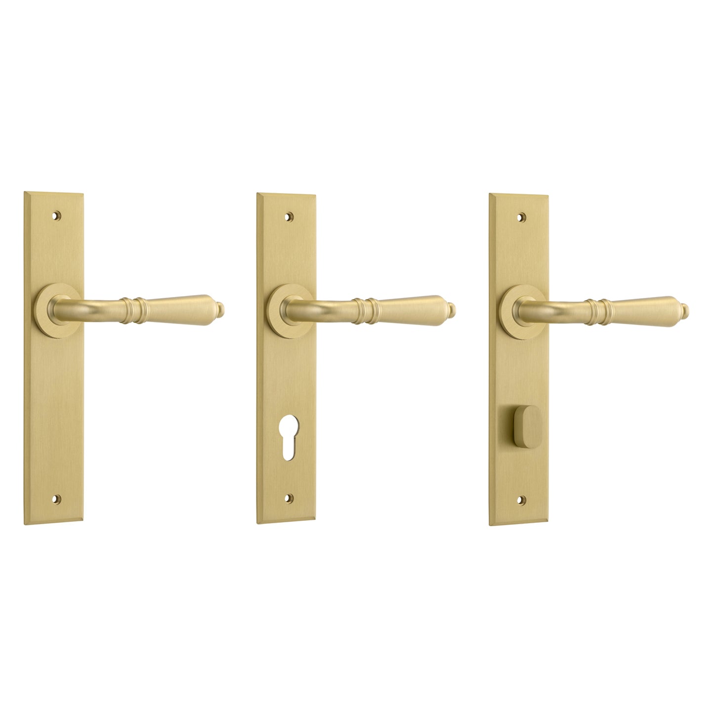 Iver Sarlat Door Lever Handle on Chamfered Backplate Brushed Gold PVD