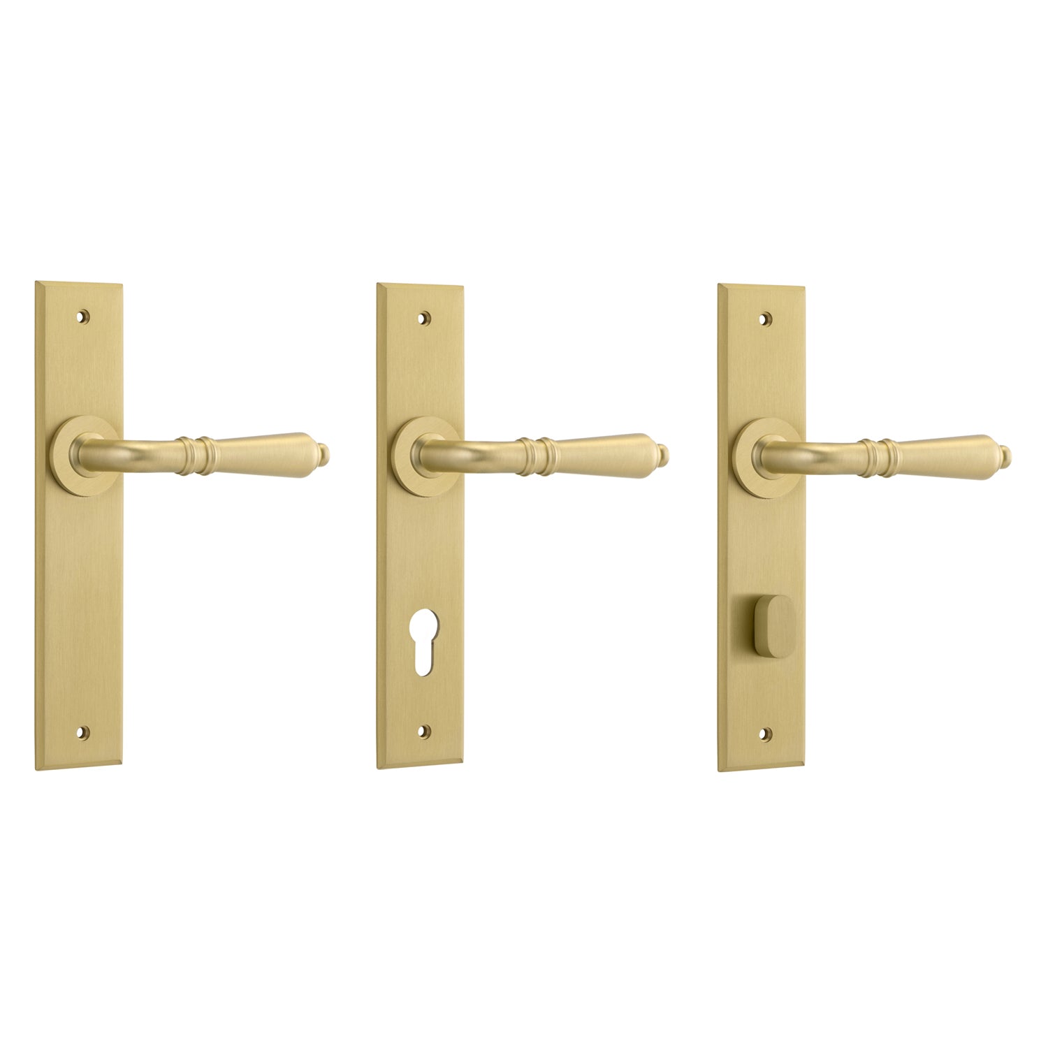 Iver Sarlat Door Lever Handle on Chamfered Backplate Brushed Gold PVD