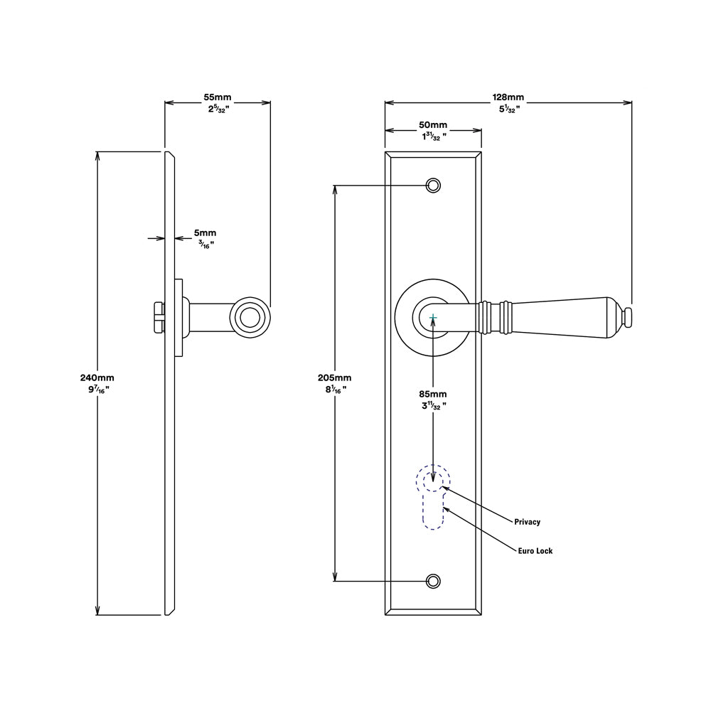 Iver Sarlat Door Lever Handle on Chamfered Backplate Polished Brass