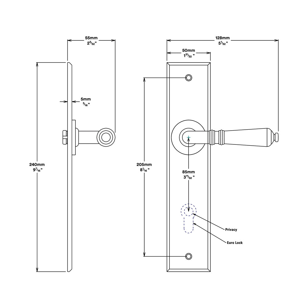 Iver Sarlat Door Lever Handle on Chamfered Backplate Satin Nickel