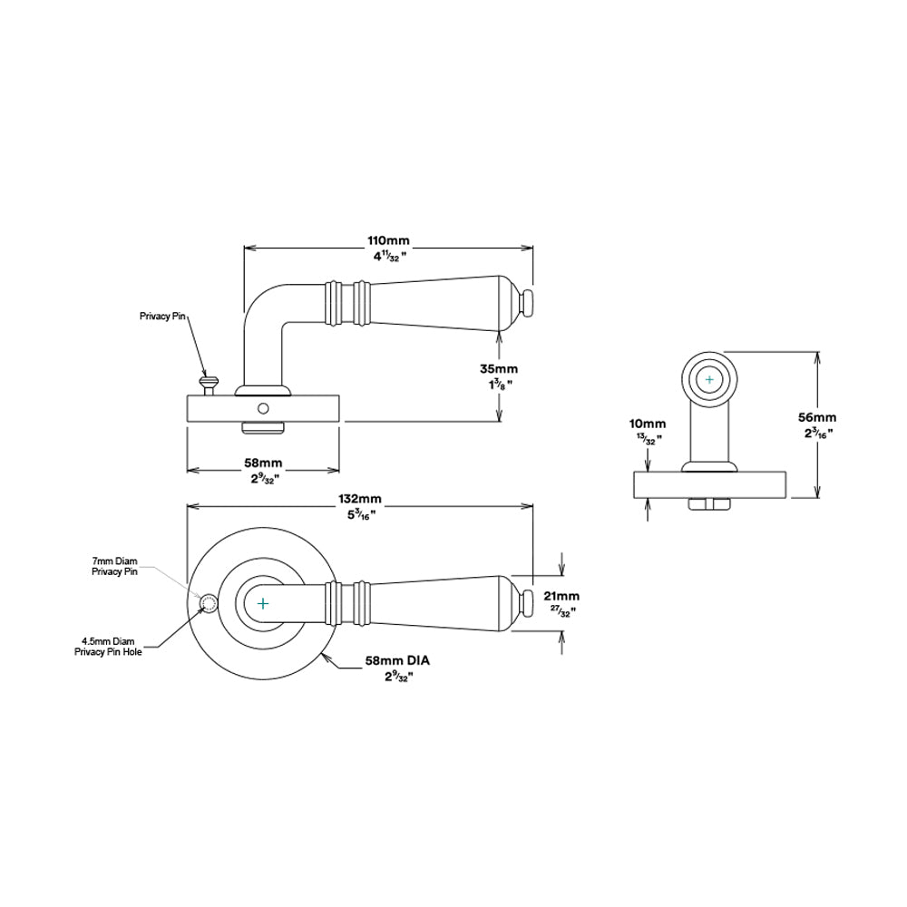 Iver Sarlat Door Lever Handle on Round Rose Inbuilt Privacy