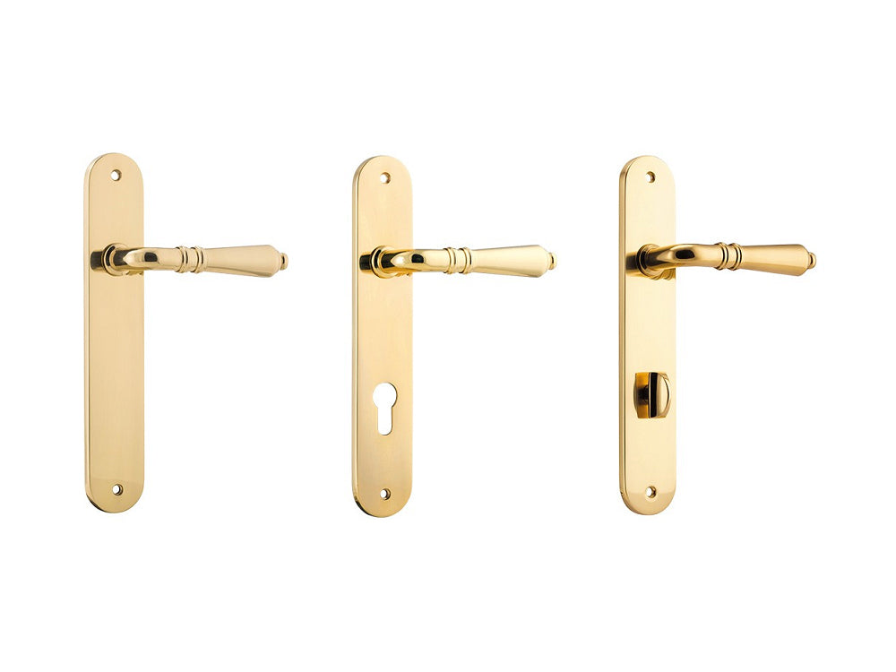 Iver Sarlat Door Lever Handle on Oval Backplate Polished Brass