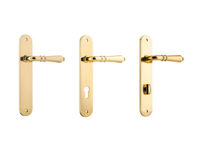 Iver Sarlat Door Lever Handle on Oval Backplate Polished Brass