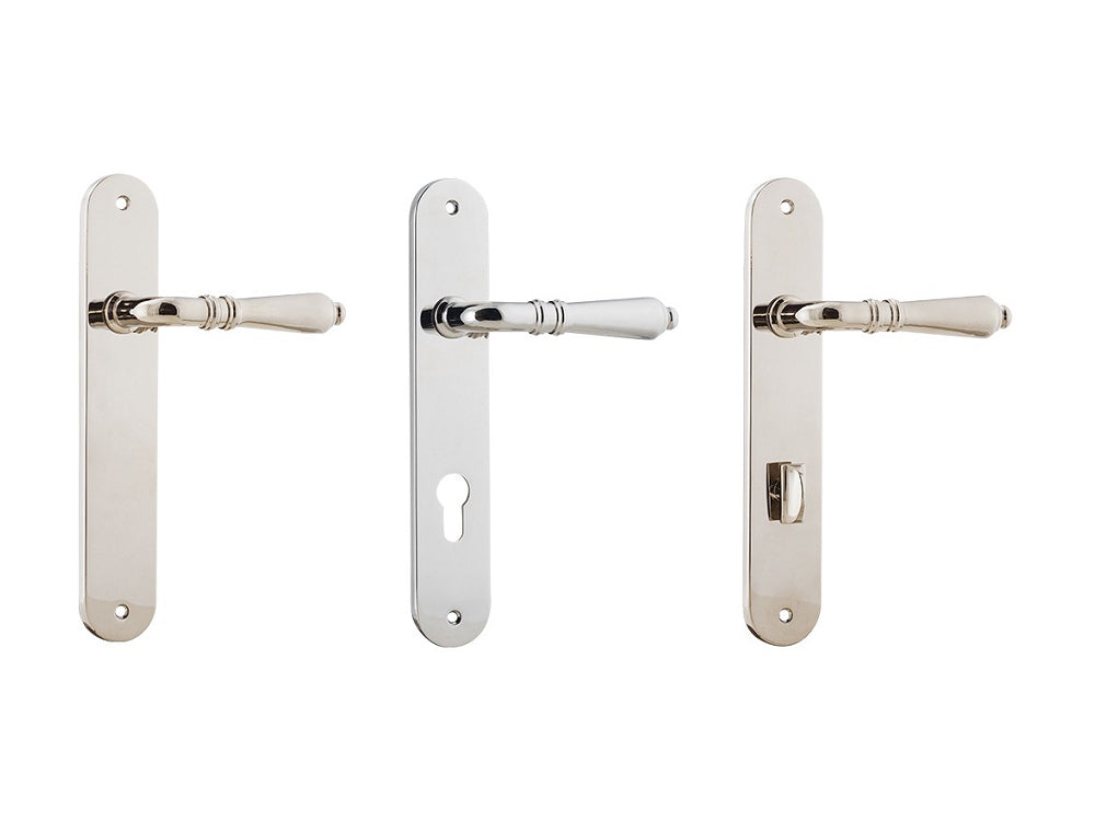 Iver Sarlat Door Lever Handle on Oval Backplate Polished Nickel