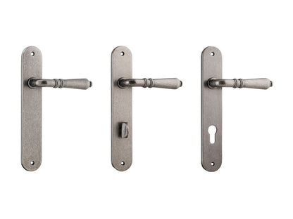 Iver Sarlat Lever Door Handle on Oval Backplate Distressed Nickel