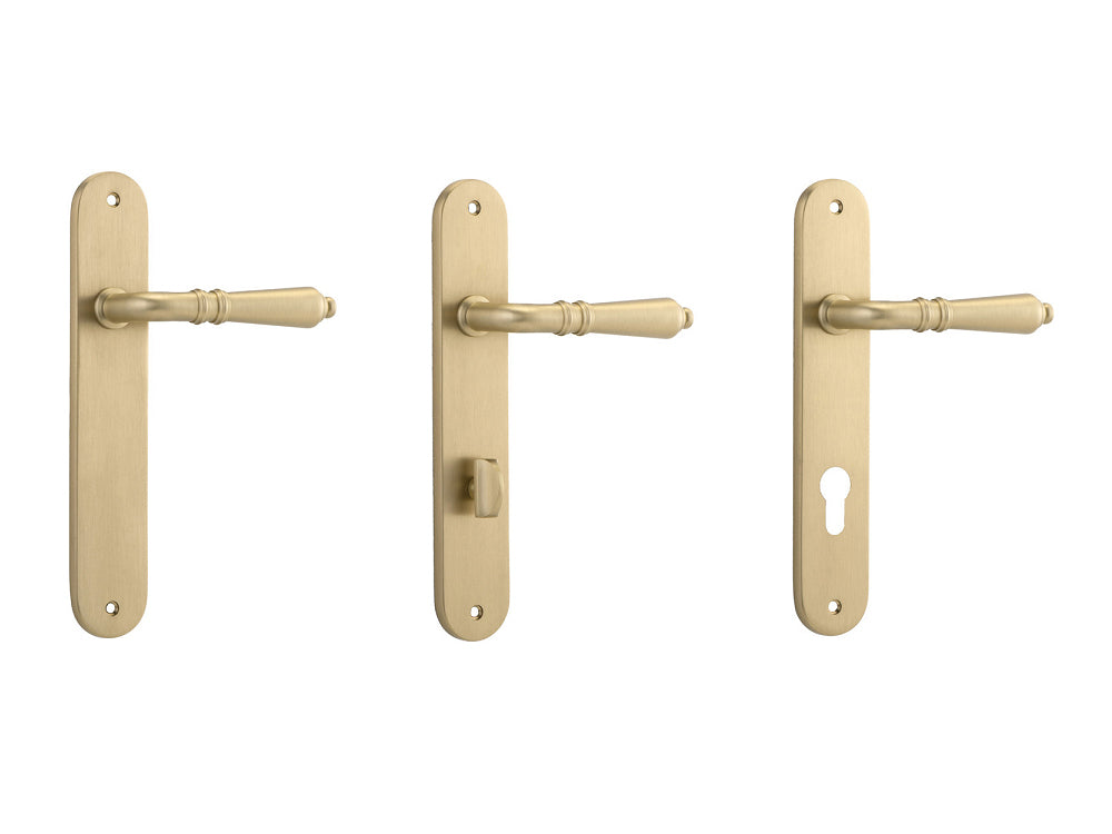 Iver Sarlat Lever Door Handle on Oval Backplate Brushed Brass