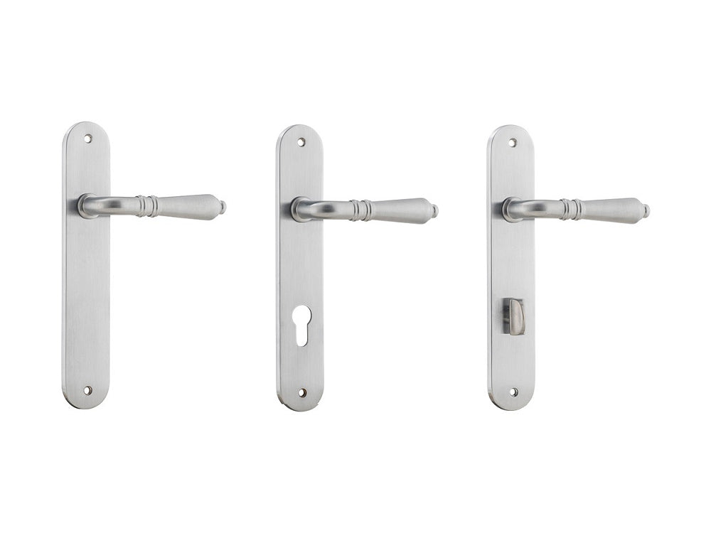 Iver Sarlat Lever Door Handle on Oval Backplate Brushed Chrome